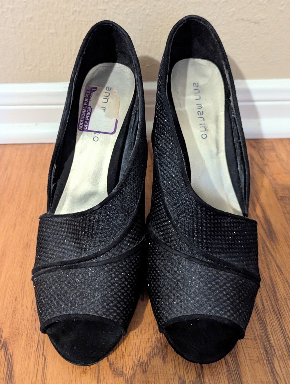 Ann Marino Black Textured Peep Toe Heels